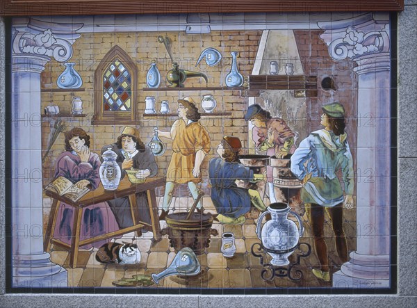 AZULEJERIA EN LA FACHADA DE UNA FARMACIA - ESCENA COSTUMBRISTA - INTERIOR DE UNA BOTICA
GIJON, EXTERIOR
ASTURIAS
This image is not downloadable. Contact us for the high res.