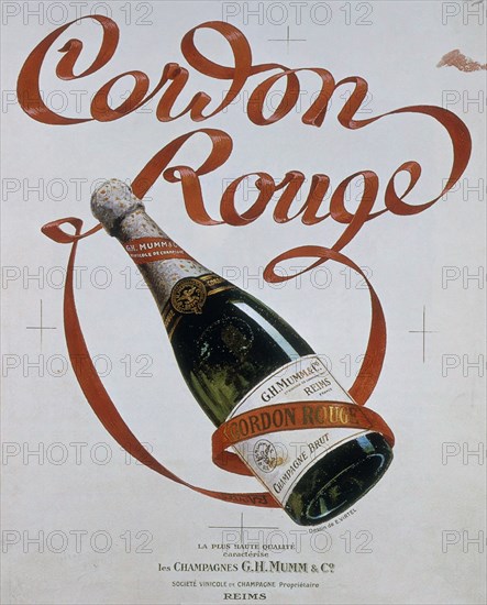 VIRTEL E
CARTEL PUBLICITARIO ANUNCIANDO CHAMPAN FRANCES "CORDON ROUGE" - FINALES DEL S XIX