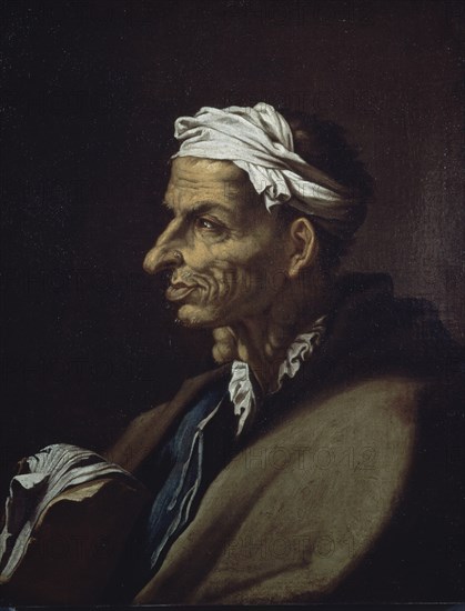 RIBERA JOSE DE 1591/1652
PERSONAJE GROTESCO CON PAÑUELO ATADO EN LA CABEZA Y VERRUGAS EN EL ROSTRO - S XVII
TORREMOLINOS, COL. ORTEGA  JOSE MARIA
MALAGA