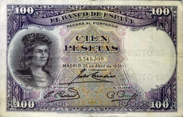 BILLETE DE CIEN PESETAS DEL BANCO DE ESPAÑA - 1931- ANVERSO