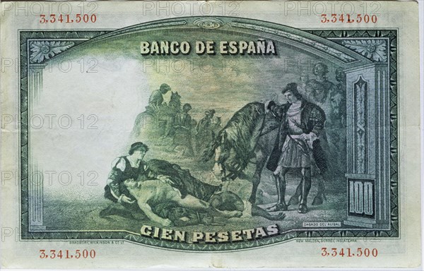 BILLETE DE CIEN PESETAS DEL BANCO DE ESPAÑA - AÑOS 30 - REVERSO