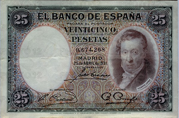 BILLETE DE VEINTICINCO PESETAS DEL BANCO DE ESPAÑA - 1931 - ANVERSO