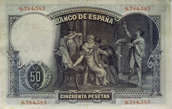 BILLETE DE CINCUENTA PESETAS DEL BANCO DE ESPAÑA - AÑOS 30 - REVERSO