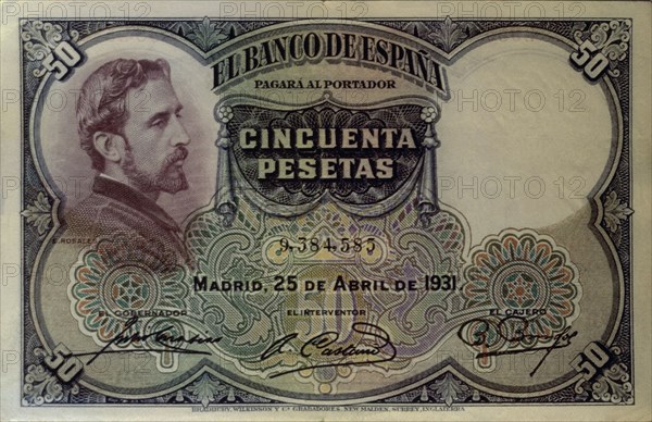 BILLETE DE CINCUENTA PESETAS DEL BANCO DE ESPAÑA - 1931 - ANVERSO