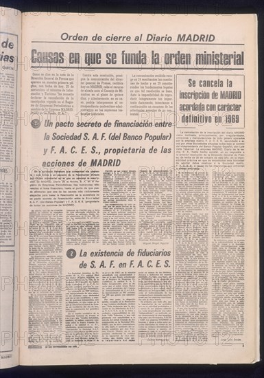 PAGINA 3 DEL DIARIO MADRID CON EL ORDEN DE CIERRE DECRETADO POR EL GOBIERNO- 25/11/1971
MADRID, HEMEROTECA MUNICIPAL
MADRID