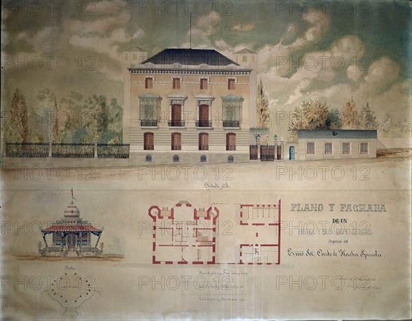 GONZALEZ DEL CAMPO ANTONIO
PLANO Y FACHADA DE UN HOTEL Y SUS DEPENDENCIAS PROPIEDAD DEL CONDE DE HEREDIA SPINOLA- 1876