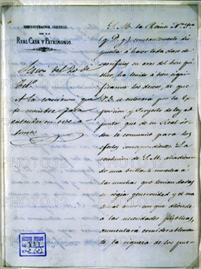 REAL ORDEN - CESION REALIZADA POR ISABEL II DE VARIOS BIENES DEL PATRIMONIO REAL - 18/2/1868
MADRID, SENADO-BIBLIOTECA
MADRID