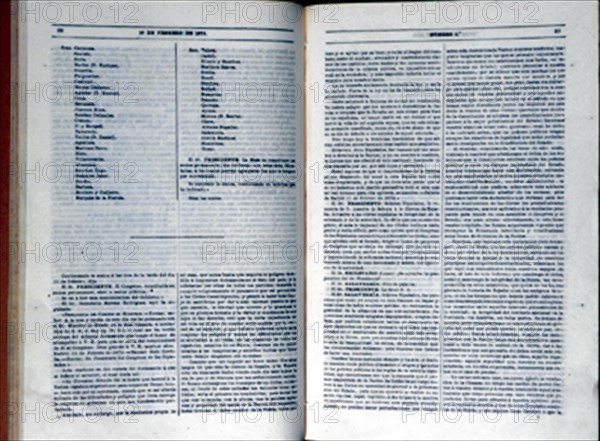 DIARIO DE SESIONES Nº 1 DEL DIA 10 DE FEBRERO DE 1873 - PAGINAS 28 Y 29
MADRID, SENADO-BIBLIOTECA
MADRID

This image is not downloadable. Contact us for the high res.