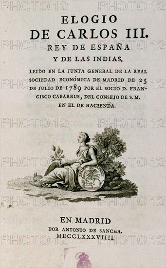 CABARRUS FRANCISCO
ELOGIO DE CARLOS III REY DE ESPAÑA Y DE LAS INDIAS- 1759
MADRID, SENADO-BIBLIOTECA
MADRID