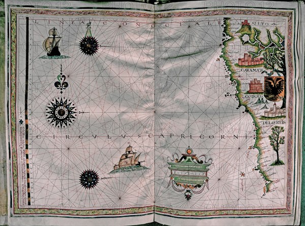 VAZ DOURADO FERNAO 1520/80
MAPA DE LA COSTA DEL PACIFICO - AMERICA DEL SUR - ATLAS PORTULANO - 1568
MADRID, COLECCION DUQUES DE ALBA
MADRID

This image is not downloadable. Contact us for the high res.