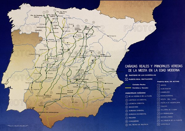 MAPA DE CAÑADAS REALES Y PRINCIPALES VEREDAS DE LA MESTA EN LA EDAD MODERNA
This image is not downloadable. Contact us for the high res.