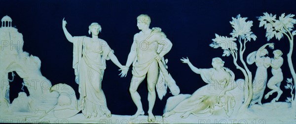 FLAXMAN JOHN 1755-1826
LA ELECCION DE HERCULES-DISEÑADO PARA J WEDGWOOD- LOZA DE JASPE-ESTILO NEOCLASICO-S XVIII
BURY, GALERIA DE ARTE
INGLATERRA