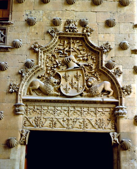 ESCUDO MALDONADO Y DINTEL DE LA PUERTA DE LA FACHADA PRINCIPAL - S XVI - DESPUES DE RESTAURAR
SALAMANCA, CASA DE LAS CONCHAS
SALAMANCA
This image is not downloadable. Contact us for the high res.