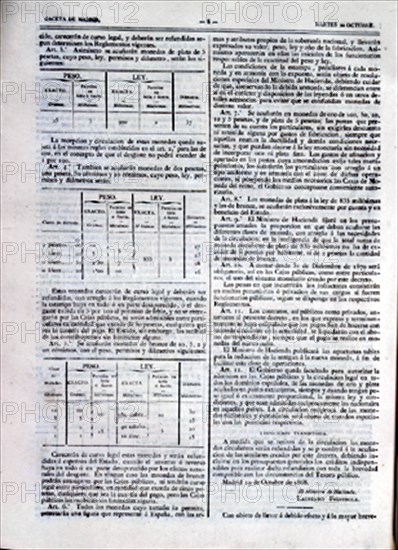 GACETA DE MADRID - DECRETO DE CREACION DE LA PESETA - S XIX
MADRID, SENADO-BIBLIOTECA
MADRID