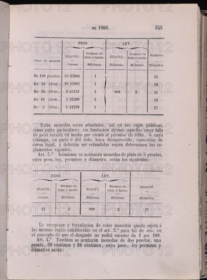 DECRETO DE REFORMA DEL SISTEMA MONETARIO Y DE CREACION DE LA PESETA- COLECCION DE DECRETOS- 1868
MADRID, SENADO-BIBLIOTECA
MADRID