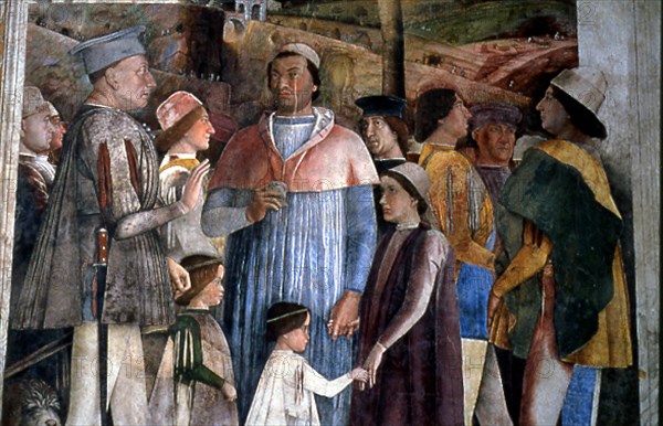 MANTEGNA ANDREA 1431/1506
LUDOVICO GONZAGA Y SU HIJO - 1471-74- FRESCO DE LA CAMARA DE LOS ESPOSOS- DETALLE- RESTAURADO
MANTUA, PALACIO DUCAL
ITALIA