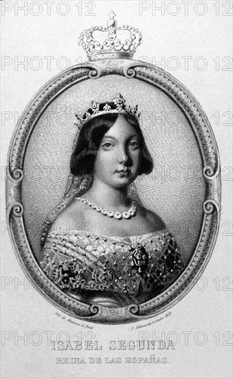MADRAZO FEDERICO 1815/94
Portrait de la reine Isabelle II d'Espagne - GRABADO POR CALAMATTA EN 1853
MADRID, MUSEO MUNICIPAL
MADRID