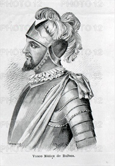 VASCO NUÑEZ DE BALBOA (1475/1519) - DESCUBRIDOR DEL OCEANO PACIFICO
MADRID, BIBLIOTECA NACIONAL GRABADO
MADRID