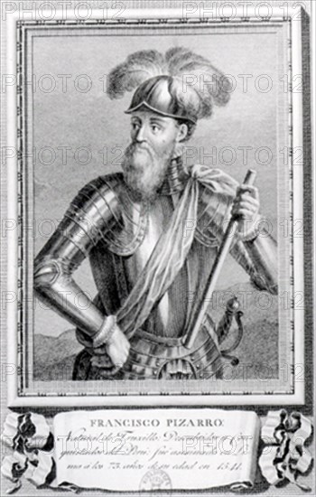 RETRATO DE FRANCISCO PIZARRO - (1476/1541) - CONUISTADOR ESPAÑOL DE PERU
MADRID, BIBLIOTECA NACIONAL GRABADO
MADRID