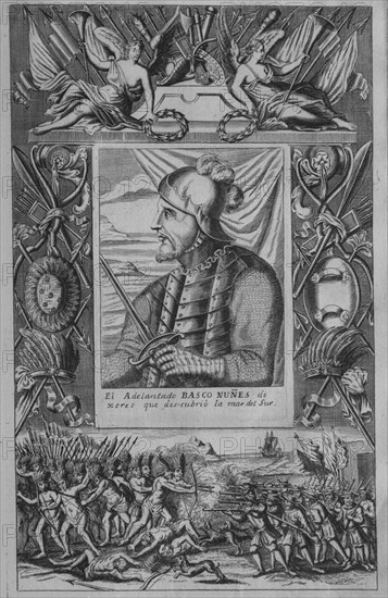 HERRERA Y TORDESILLAS ANTONIO 1549/1625
VASCO NUÑEZ DE BALBOA - 1475/1519 - HISTORIA GENERAL DE LOS HECHOS DE LOS CASTELLANOS EN LAS ISLAS DE TIERRA FIRME DEL MAR OCEANO - 1601
MADRID, BIBLIOTECA NACIONAL ESTAMPAS
MADRID