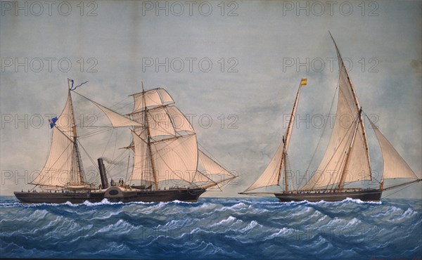 PINEDA JOSE
FALUCHO VRACAN PERSEGUIDO POR EL VAPOR INGLES GRAULES EN TRAFICO NEGRERO - 1886 - ACUARELA
BARCELONA, ATARAZANAS/MUSEO MARITIMO
BARCELONA