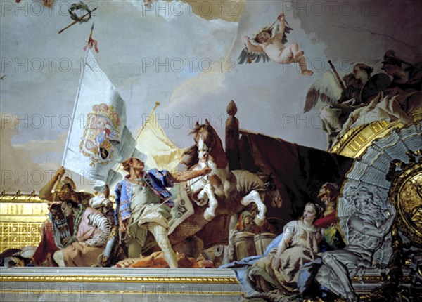 TIEPOLO GIOVANNI BATTISTA 1696/1770
SALON DEL TRONO - REPRESENTACION DE LA GRANDEZA DE LA MONARQUIA -TECHO -DETALLE- H.1764
MADRID, PALACIO REAL-PINTURA
MADRID