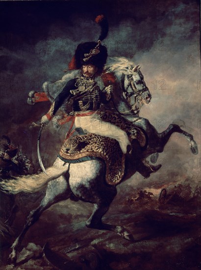 GERICAULT, THEODORE. OFICIAL DE CAZADORES DE LA GUARDIA IMPERIAL A LA CARGA - 1812 - 292x194 - ROMANTICISMO FRANCES