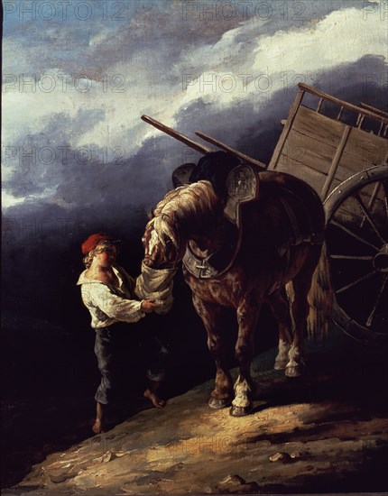 GERICAULT THEODORE 1791/1824
JOVEN DANDO DE COMER A SU CABALLO DE UN SACO - S XIX - ROMANTICISMO FRANCES
PARIS, COLECCION PARTICULAR
FRANCIA