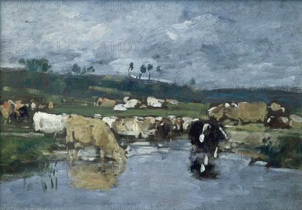BOUDIN EUGENE-LOUIS1824/98
VACAS PASTANDO Y BEBIENDO AGUA - 1883/88 - O/L - IMPRESIONISMO FRANCES
HAVRE, MUSEO DE BELLAS ARTES
FRANCIA