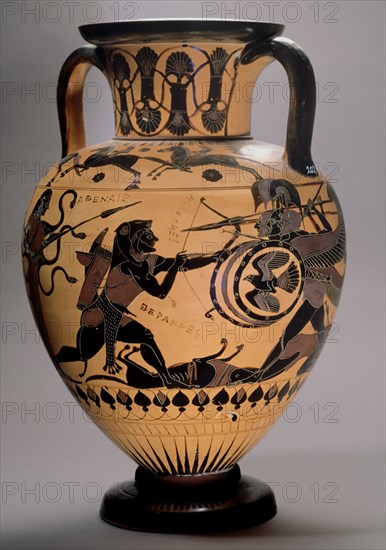 COMBATE DE HERCULES CONTRA GERION - ANFORA GRIEGA
PARIS, BIBLIOTECA NACIONAL
FRANCIA