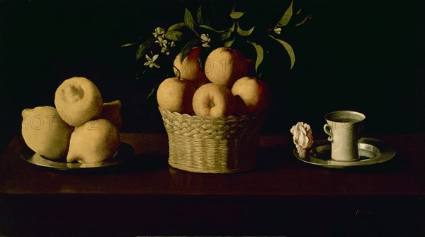 Zurbaran, Nature morte avec des citrons et une rose