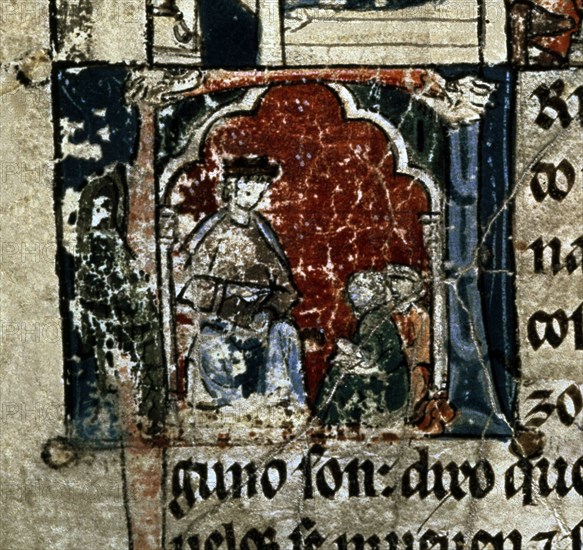 ALFONSO X EL SABIO 1221/84
D-H.I.16- TABLA DEL LAPIDARIO-DETALLE DE LETRA CAPITULAR-ALFONSO X DICTANDO A SUS AMANUENSES
SAN LORENZO DEL ESCORIAL, MONASTERIO-BIBLIOTECA
MADRID