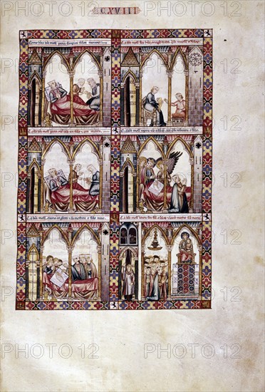 ALFONSO X EL SABIO 1221/84
MTI1-CANTIGA STA MARIA Nº118-F168R-MUJER PIDE A LA VIRGEN QUE SALVARA SU HIJO DEL PARTO-S XIII
SAN LORENZO DEL ESCORIAL, MONASTERIO-BIBLIOTECA
MADRID