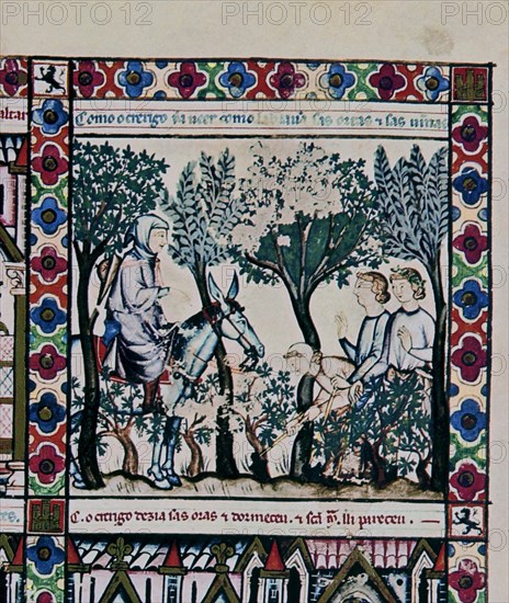 ALFONSO X EL SABIO 1221/84
D-MTI1-CANTIGA STA MARIA Nº132-F187R-B-EL AMO DEL VIÑEDO INSPECCIONANDO SUS TIERRAS-S XIII
SAN LORENZO DEL ESCORIAL, MONASTERIO-BIBLIOTECA
MADRID