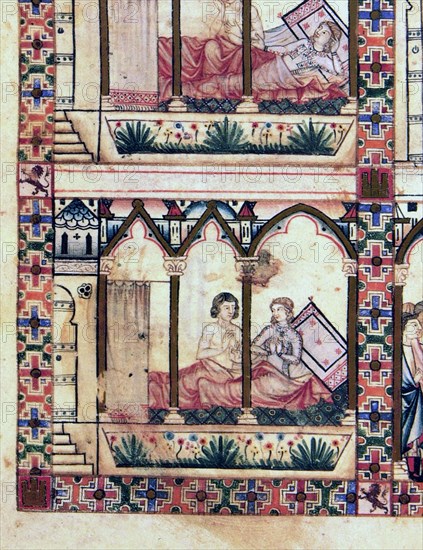 ALFONSO X EL SABIO 1221/84
D-MS.B.R.20- CANTIGA STA MARIA-Nº312-F58-E-AMANTES EN LA ALCOBA-MINIATURA GOTICA- S XIII
FLORENCIA, BIBLIOTECA NACIONAL
ITALIA