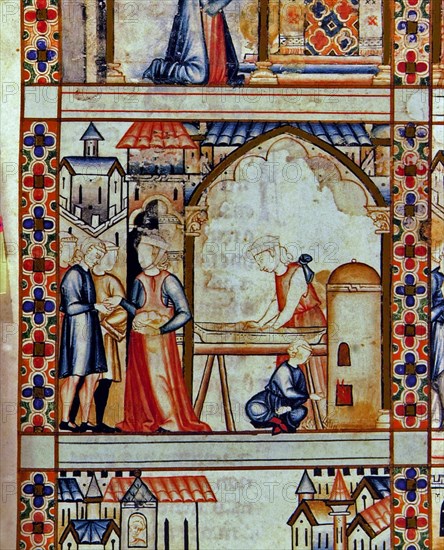 ALFONSO X EL SABIO 1221/84
D-MS.B.R.20-CANTIGA STA MARIA-Nº258-F87-C-MUJERES HACIENDO PAN EN CASA-MINIATURA S XIII
FLORENCIA, BIBLIOTECA NACIONAL
ITALIA