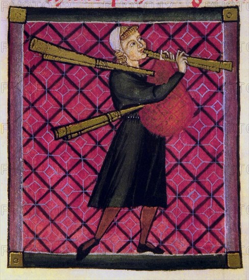 ALFONSO X EL SABIO 1221/84
D - M.B.I.2- CANTIGA SANTA MARIA. CODICE DE LOS MUSICOS Nº 350 - GAITA CON DOS RONCONES S XIII
SAN LORENZO DEL ESCORIAL, MONASTERIO-BIBLIOTECA
MADRID