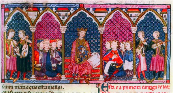 ALFONSO X EL SABIO 1221/84
D-M.B.I.2- CANTIGA STA MARIA-Nº1-F29R-CODICE DE LOS MUSICOS-ALFONSO X CON ESCRIBAS CABALLEROS Y MUSI
SAN LORENZO DEL ESCORIAL, MONASTERIO-BIBLIOTECA
MADRID
This image is not downloadable. Contact us for the high res.