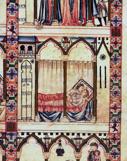 ALFONSO X EL SABIO 1221/84
D-MS.B.R.20- CANTIGA STA MARIA-Nº312-F58R-D-AMANTES EN LA ALCOBA-MINIATURA GOTICA- S XIII
FLORENCIA, BIBLIOTECA NACIONAL
ITALIA