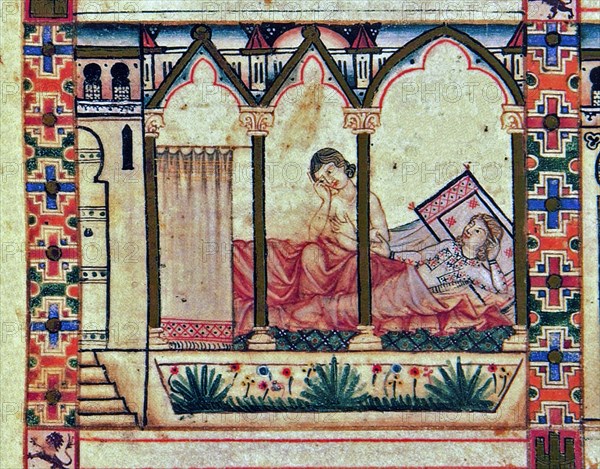 ALFONSO X EL SABIO 1221/84
D-MS.B.R.20- CANTIGA STA MARIA-Nº 312-F58-C-AMANTES EN LA ALCOBA-MINIATURA GOTICA- S XIII
FLORENCIA, BIBLIOTECA NACIONAL
ITALIA