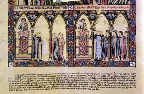 ALFONSO X EL SABIO 1221/84
D-MTI1-CANTIGA STA MARIA- Nº 28 -FOL 18-F30-EL REY RECOJE TOCA DE LA VIRGEN HECHA POR GUSANOS DE SED
SAN LORENZO DEL ESCORIAL, MONASTERIO-BIBLIOTECA
MADRID