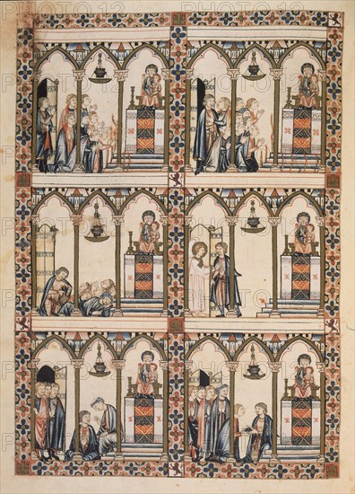 ALFONSO X EL SABIO 1221/84
CANTIGA STA MARIA Nº302-F107V-HOMBRE HURTA A LOS PEREGRINOS DE MONTSERRAT CUANDO DORMIAN
FLORENCIA, BIBLIOTECA NACIONAL
ITALIA