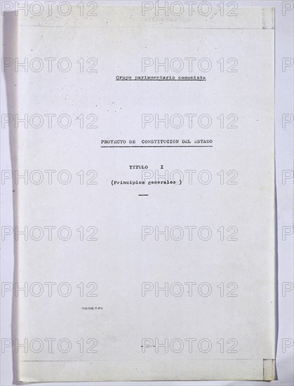 PROYECTO PARA LA CONSTITUCION 1978-PRINCIPIOS GENERALES-GRUPO PARLAMENTARIO COMUNISTA-PORTADA
MADRID, CONGRESO DE LOS DIPUTADOS-BIBLIOTECA
MADRID
This image is not downloadable. Contact us for the high res.