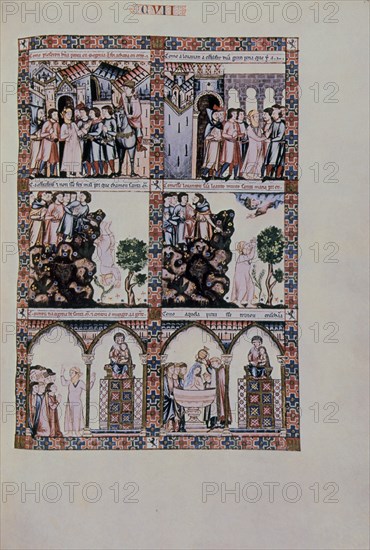 ALFONSO X EL SABIO 1221/84
MTI1-CANTIGA STA MARIA- Nº107-F154R-VIRGEN SALVA A JUDIA QUE DESPEÑARON EN SEGOVIA-S XIII MINIATURA
SAN LORENZO DEL ESCORIAL, MONASTERIO-BIBLIOTECA
MADRID