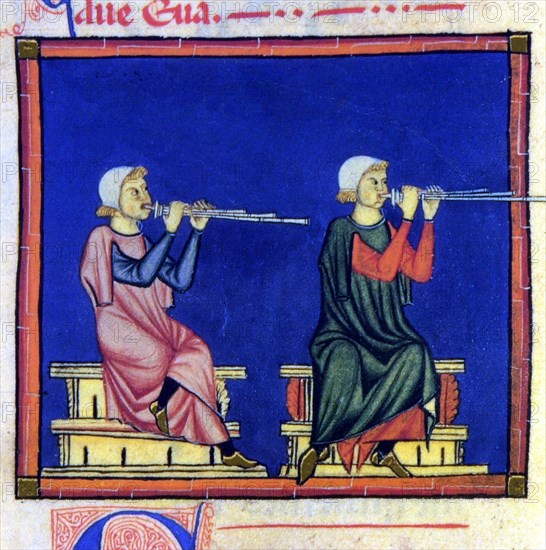 ALFONSO X EL SABIO 1221/84
D-M.B.I.2-CANTIGA DE STA MARIA Nº60-F79V-CODICE DE LOS MUSICOS-LAUNEDDAS-TRIPLE CLARINETE
SAN LORENZO DEL ESCORIAL, MONASTERIO-BIBLIOTECA
MADRID

This image is not downloadable. Contact us for the high res.