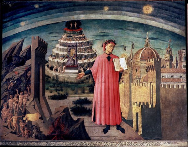 MICHELINO DOMENICO 1417/1491
DANTE LEYENDO - ALEGORIA DE LA DIVINA COMEDIA - 1465 - TEMPERA/TELA 232x290
FLORENCIA, CATEDRAL SANTA MARIA FIORI
ITALIA