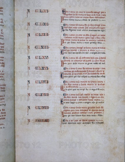 ALFONSO X EL SABIO 1221/84
MTI1-CANTIGA STA MARIA-F 2R-INDICE DE LAS CANTIGAS-TEXTO-ESTROFA EN VERSO GALAICO PORTUGUES-S XIII
SAN LORENZO DEL ESCORIAL, MONASTERIO-BIBLIOTECA
MADRID