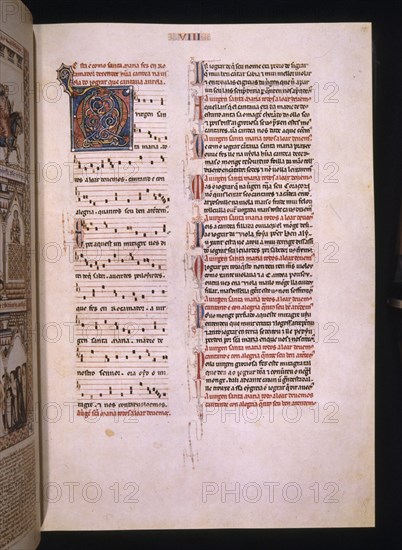 ALFONSO X EL SABIO 1221/84
MTI1-CANTIGA STA MARIA Nº8-15R-TEXTO-ESTROFA EN VERSO GALAICO PORTUGUES-S XIII
SAN LORENZO DEL ESCORIAL, MONASTERIO-BIBLIOTECA
MADRID

This image is not downloadable. Contact us for the high res.