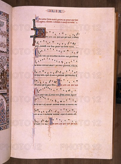 ALFONSO X EL SABIO 1221/84
MTI1-CANTIGA STA MARIA Nº49-F72R-PENTAGRAMA MUSICAL-ESTROFA EN VERSO GALAICO PORTUGUES-S XIII
SAN LORENZO DEL ESCORIAL, MONASTERIO-BIBLIOTECA
MADRID