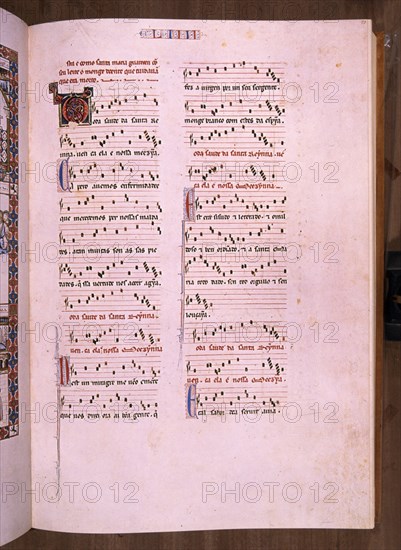ALFONSO X EL SABIO 1221/84
MTI1-CANTIGA STA MARIA Nº54-F79R-PENTAGRAMA MUSICAL-ESTROFA EN VERSO GALAICO PORTUGUES-S XIII
SAN LORENZO DEL ESCORIAL, MONASTERIO-BIBLIOTECA
MADRID

This image is not downloadable. Contact us for the high res.
